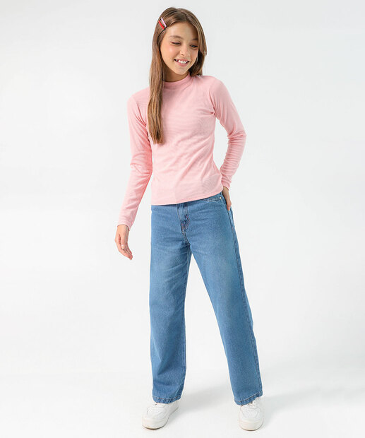 Blusa Juvenil Canelada Gola Média Marisa Tam 10 a 16 Rosa