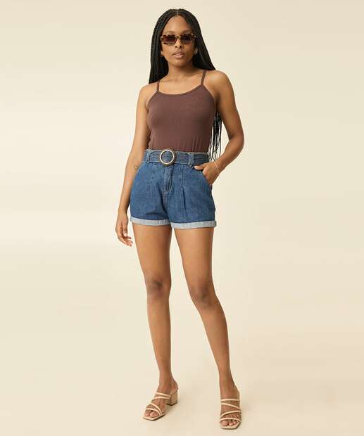 Short Jeans Feminino Cinto Bolsos Marisa