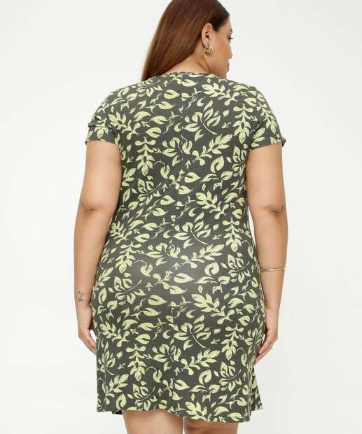 Vestido Plus Size Feminino Folhas Manga Curta Marisa