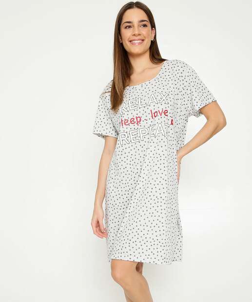 Camisola Plus Size Poá Manga Curta Marisa