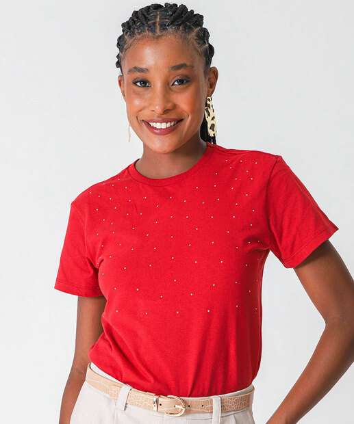 Image_Camiseta Feminina Manga Curta com strass Marisa Vermelho