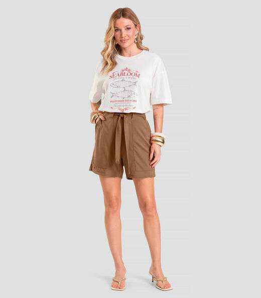 Shorts Feminino em Tecido Acetinado Dianna Marrom