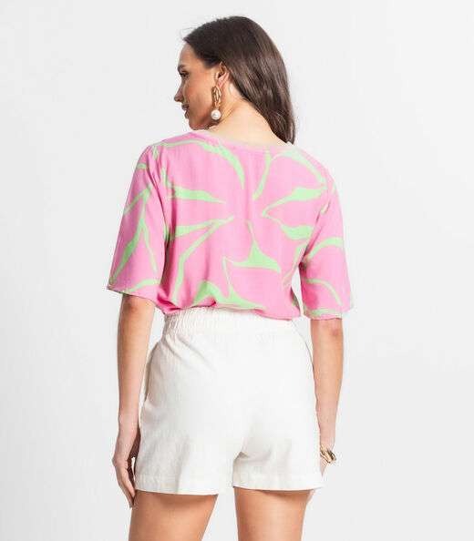 Blusa De Viscose Khyara Estampada Feminina Endless Rosa