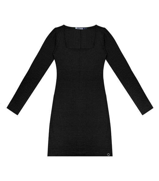 Vestido Juvenil Manga Longa Em Ribana Minty Preto