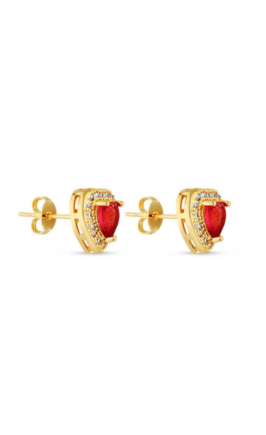 Brinco Semijoia Coração Grande Fúscia com Micro Zircônias  Banhados a ouro 18k
