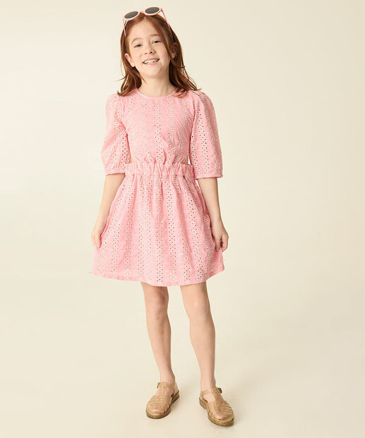 Vestido Infantil Haloumoning - Verão Manga Babados, Rosa Claro 7-8 Anos