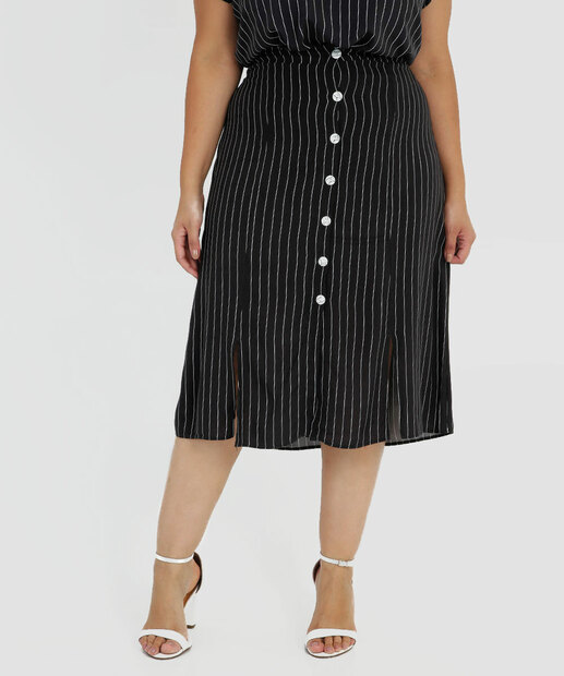 Saia Plus Size Midi Feminina Listrada Botões