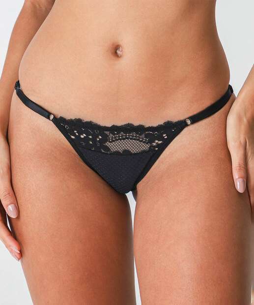 Calcinha String Textura Recorte Renda Marisa