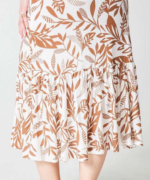 Saia Midi Feminina Estampa Folhas Babado Marisa