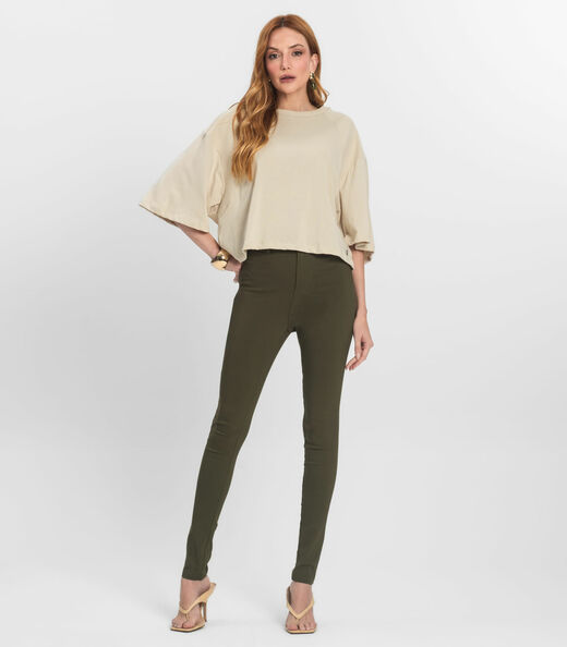 T- Shirt Feminina em Malhão e Ribana Endless Bege