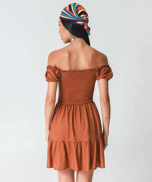 Vestido Feminino Ciganinha Manga Curta Marisa Marrom