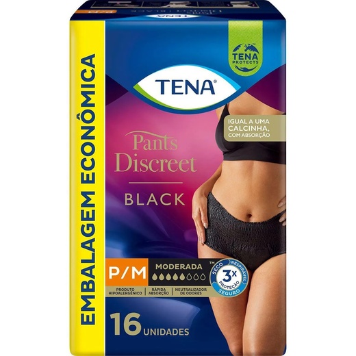 Image_Roupa Íntima Descartável Tena Pants Discreet Feminino P/M Preta Absorção Moderad