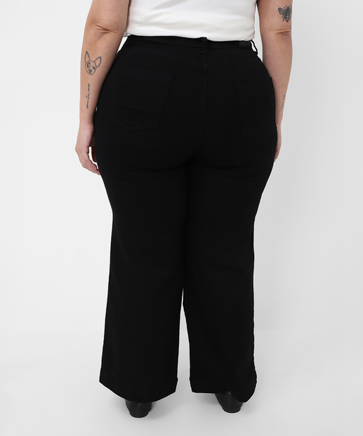 Calça Plus Size Feminina Sarja Wide Leg Petit Sawary Preto