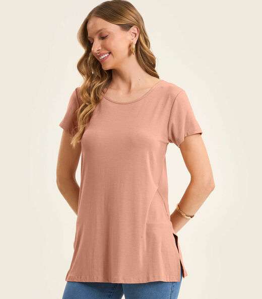 Blusa Básica Alongada Feminina Rovitex Marrom