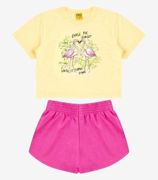 Conjunto Blusa com Shorts Meia Malha Rovi Kids Amarelo