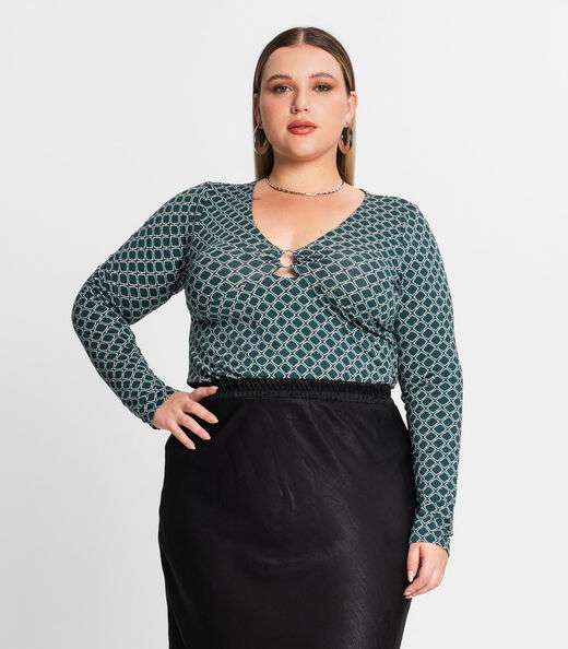 Image_Blusa Feminina Manga Longa Plus Size Secret Glam Verde