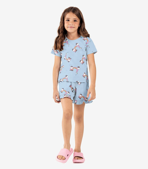 Pijama Infantil Menina Meia Malha Rovi Kids Azul