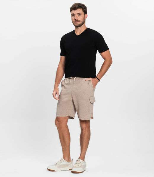 Bermuda Masculina Sarja Cargo Com Elástico Shift Bege