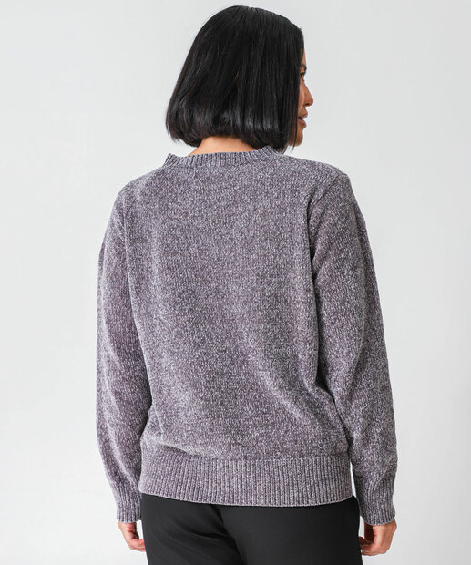 Suéter Feminino Chenille Pérolas Marisa Cinza