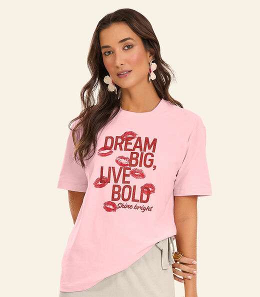 T- Shirt Overzised Meia Malha Feminina Rovitex Rosa