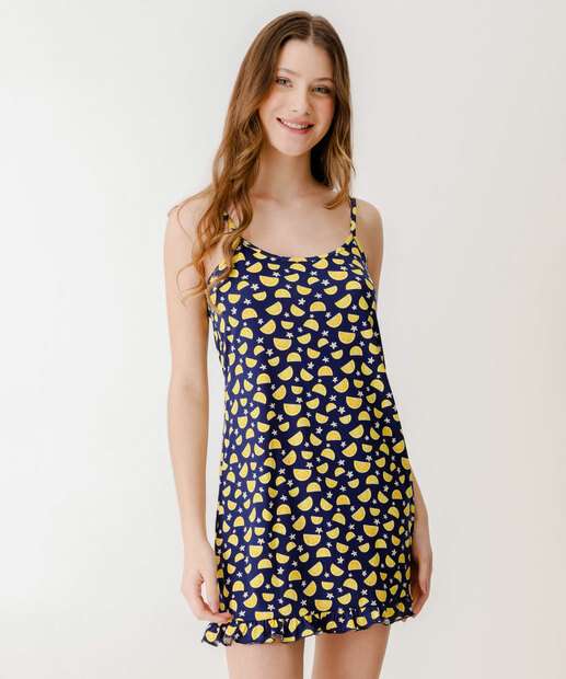 Camisola Estampa Limões Alças Finas Marisa Azul