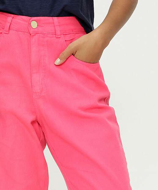 Calça Mom Feminina Sarja Bolsos Ecxo Jeans