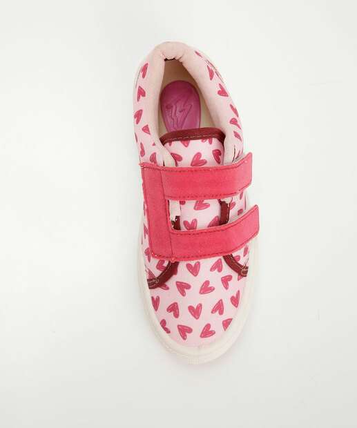 Tênis Infantil Casual Estampa Corações Velcro