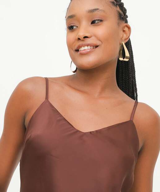 Vestido Feminino Midi Cetim Slip Dress Marisa