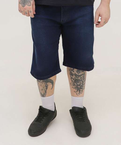 Bermuda Plus Size Masculina Jeans Escuro Bolsos