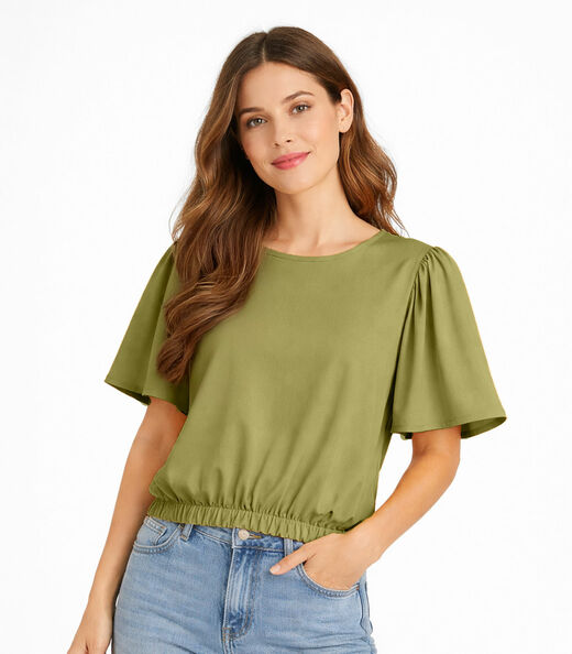 Image_Blusa Feminina Com Franzido Na Manga Infinita Cor Verde