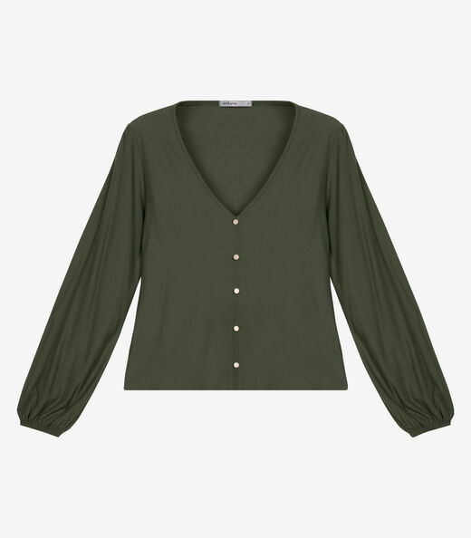 Blusa Feminina Manga Longa Bufante Viscose Endless Verde