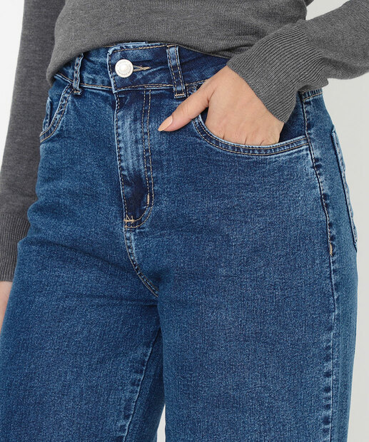 Calça Feminina Wide Leg Jeans Sawary Azul