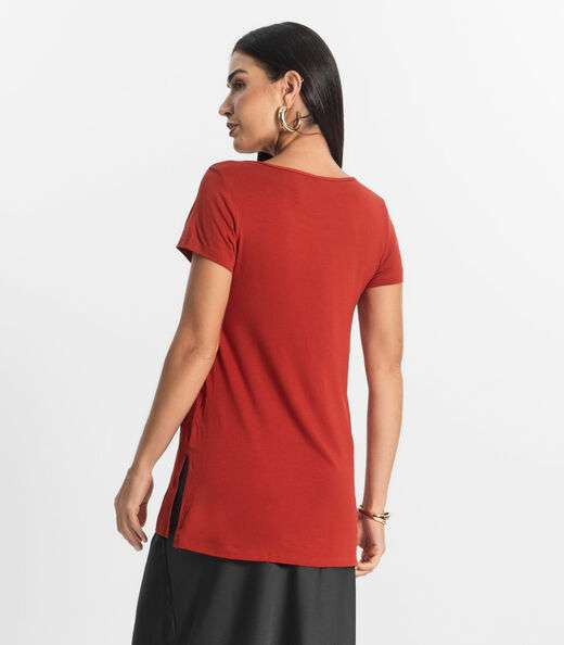 Blusa Básica Alongada Feminina Rovitex Vermelho