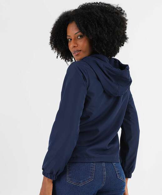 Jaqueta Feminina Corta Vento Capuz Marisa Azul