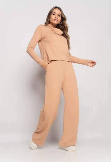 Image_Conjunto De Moletinho Com Blusa Golão E Calça Wide Leg Bege Salvatore Fashion