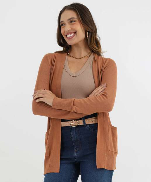 Image_Cardigan Feminino Tricô Alongado Marisa Marrom