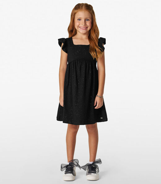 Vestido Infantil em Cotton Glitter Trick Nick Preto