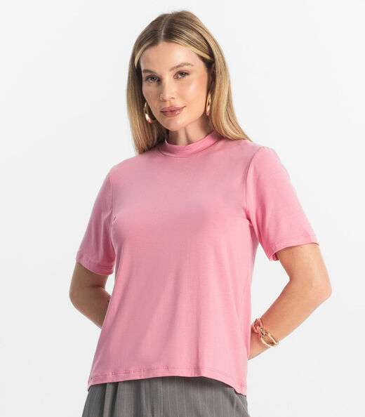 Blusa Feminina Básica em Malha Visco Rovitex Rosa