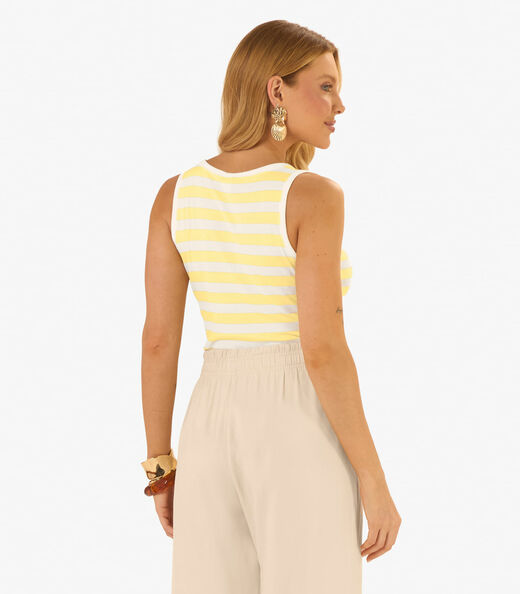Regata Feminina Ribana De Viscose Listrada Rovitex Amarelo