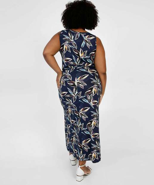 Vestido Plus Size Feminino Viscolycra Estampa Folhas 