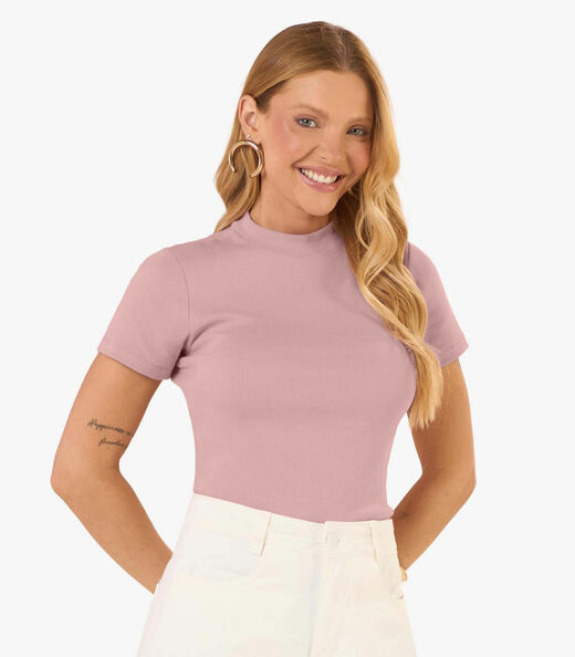 Image_Blusa Feminina Básica Em Ribana Com Gola Rovitex Rosa