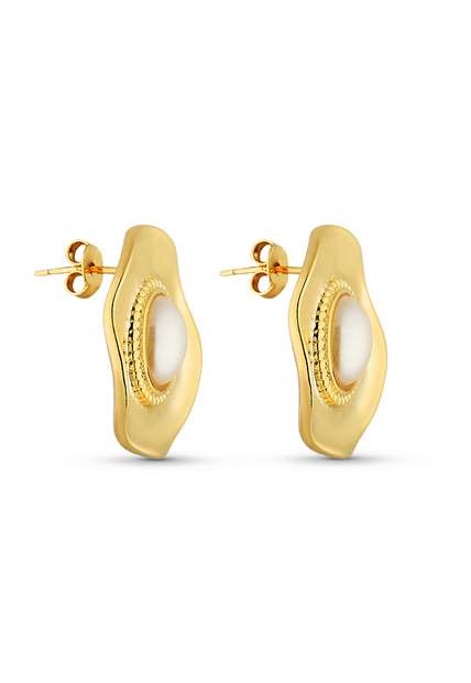 Brinco Semijoia Orgânico Com Pérola Banho Em Ouro 18k