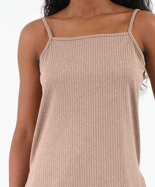 Blusa Regata Feminina Canelada Alongada Marisa Marrom