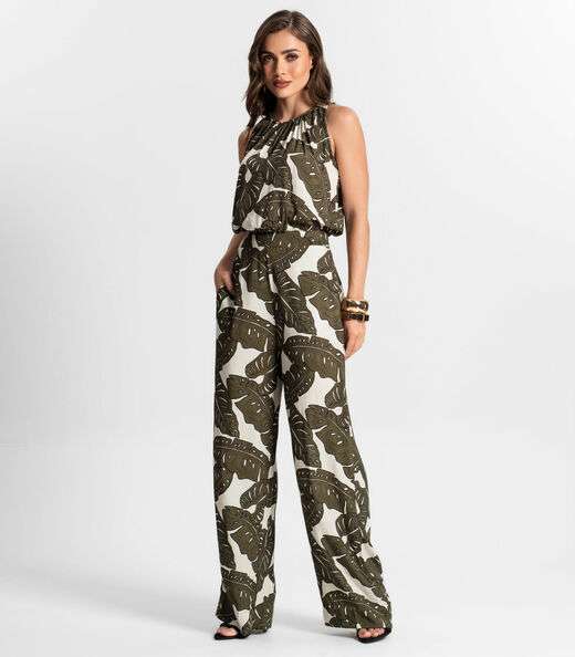 Calça Feminina Pantalona Estampada Endless Verde