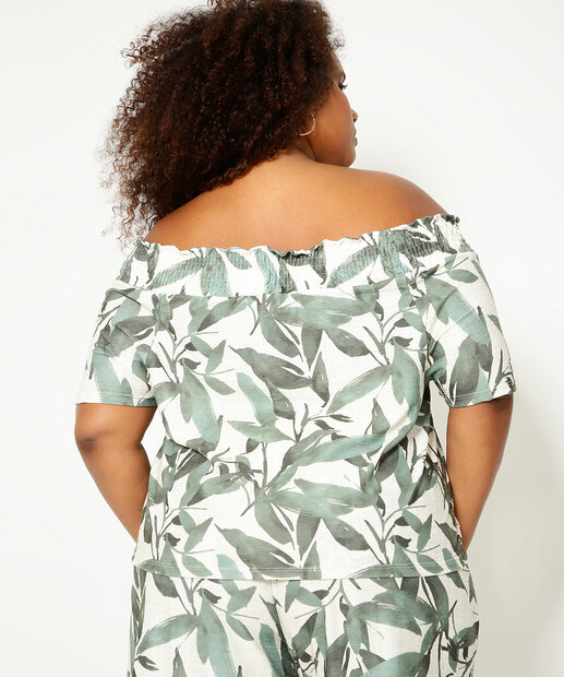Blusa Ciganinha Plus Size Feminina Estampa Folhas Marisa