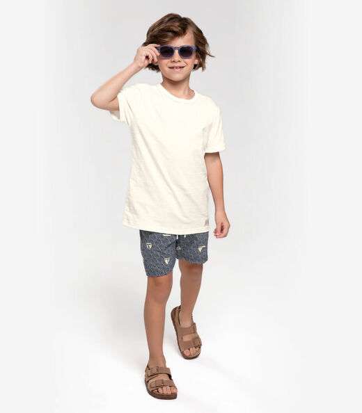 Camiseta Infantil Masculina  Meia Malha Trick Nick Bege