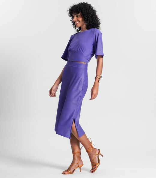 Saia Midi Com Fenda Lateral Rovitex Roxo