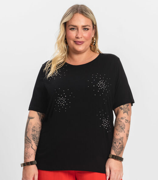 Blusa Manga Curta em Viscotorcion Secret Glam Preto