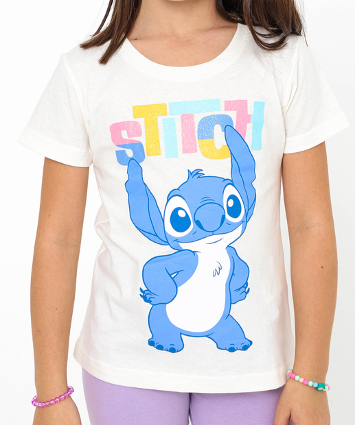 Camiseta Infantil Estampa Stitch Tam 4 a 10 Off White