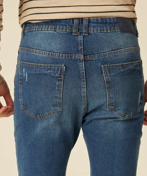 Calça Masculina Jeans Slim Puídos